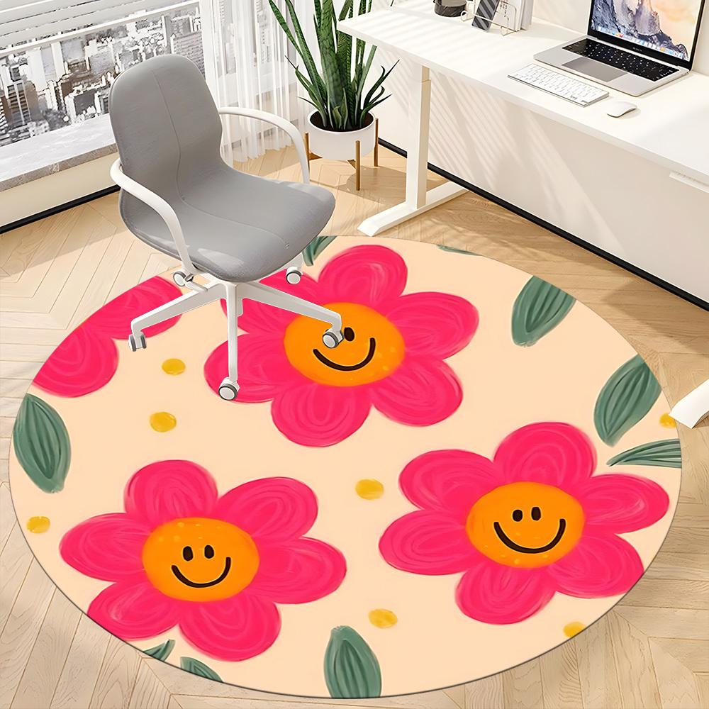 1pc Flower Smiley Office Round Rug, Non-slip, Soft and Durable Office Rug for Interior Decoration, Perfect for Office, Beautiful Decoration Yy26032407