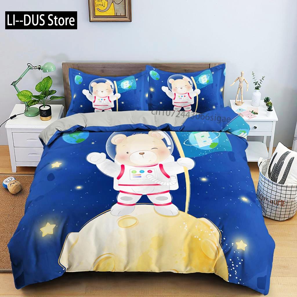 

Комплект постільної білизни Мультяшна тварина Підковдра для хлопчиків і дівчаток Покривало на ковдру Мила тваринна тематика Покривало для стьобаної ковдри Декорація спальні Дитячий подарунок EU Single(135*200cm)3pcs