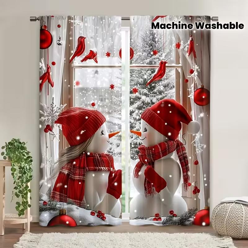 

Christmas Snowman Curtain Design Decorative Privacy Polyester Winter Holiday Home Decor Curtains Set Of 2 Made With Rod Pocket W100*H70(CM)-Rod Pocket&1PCS