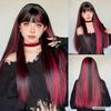Zwarte Highlights Roze Synthetische Pruik met Pony Lange Rechte Zwarte Highlights Rode Pruik Voor Vrouwen Cosplay Feest Kerstpruik 26inch