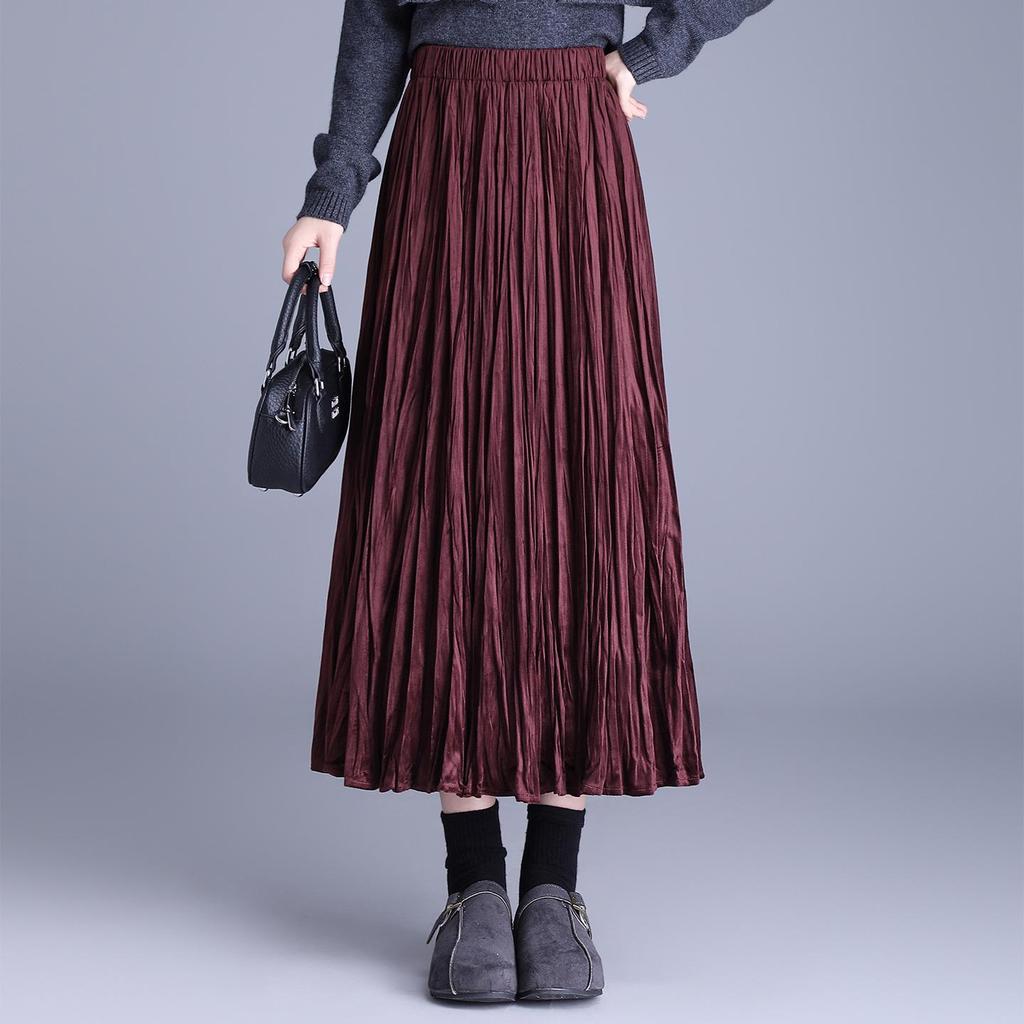 Elegant 2025 Autumn Women’s A-line Pleated Skirt with Elastic Waist – Korean Style