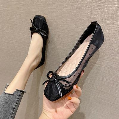 Fashion Cute Black with Bow Low Heel Elegant Kawaii Shoes for Women 2024 Ladies Summer Footwear Square Toe Lastest Spring Stylish Casual