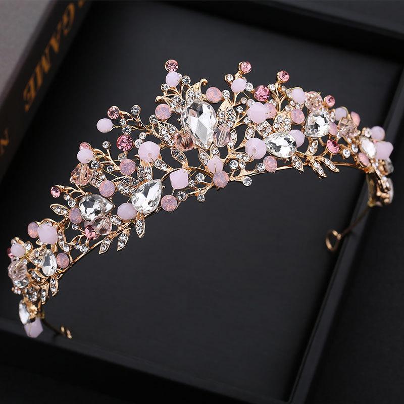 Bridal Crown High end Rhinestone European Style Gold Handmade Crown Tiara Hair Accessories Birthday Party Wedding Headband Jewelry