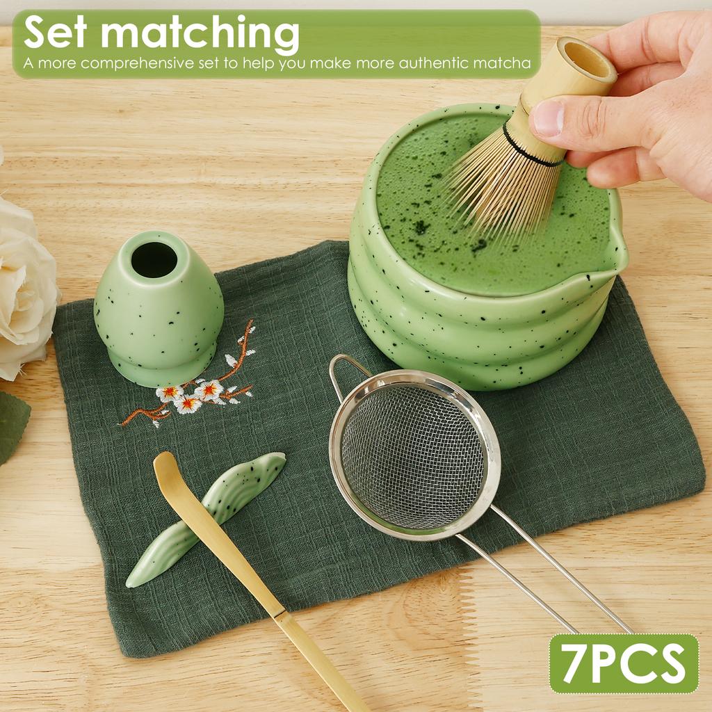 7Pcs Japanese Matcha Tea Set Safe Bamboo Whisk Teaspoon Tea Bowl Indoor Tea Making Tools Accessories Ceramic Matcha Gift Box