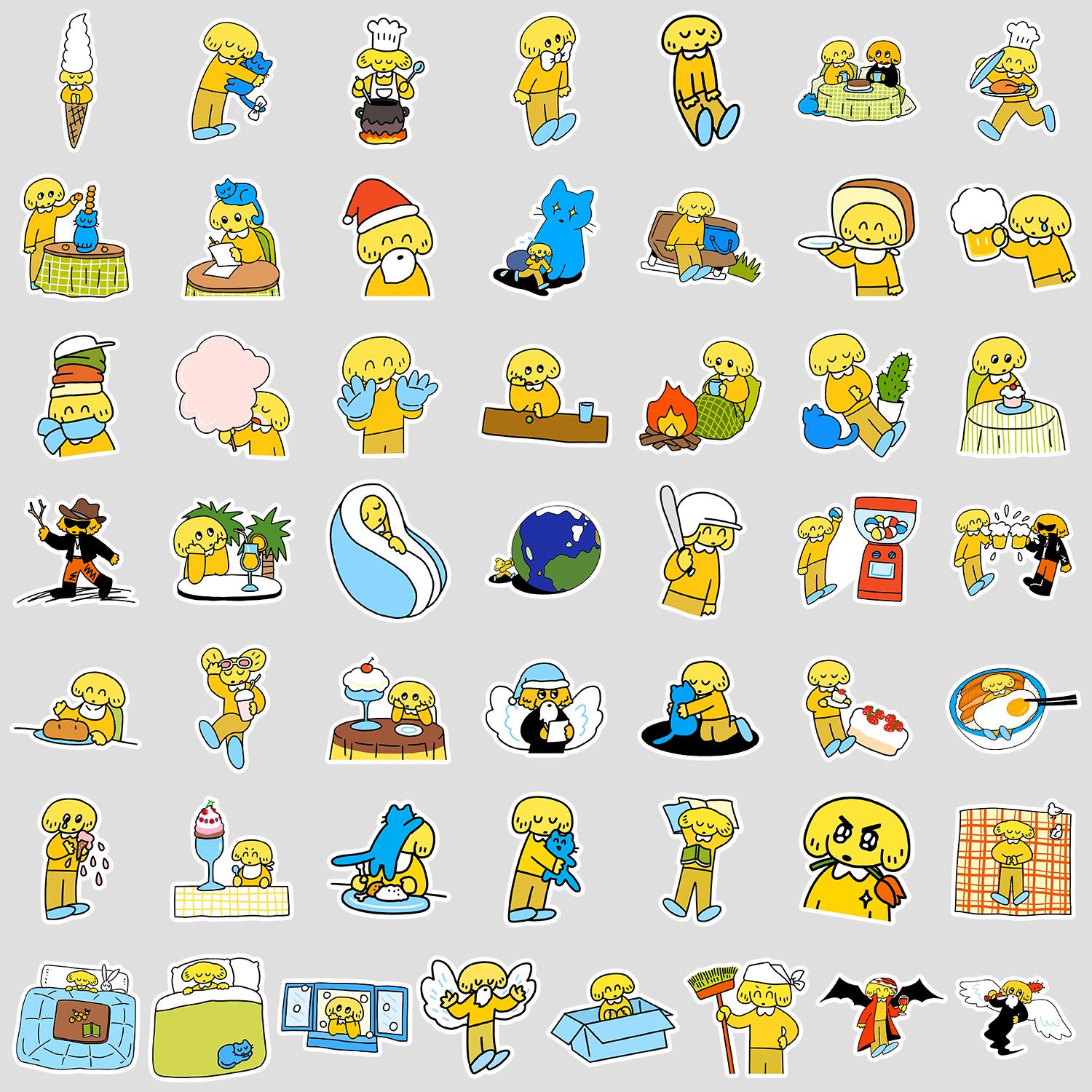 50 Cartoon Yellow Puppy Doodle Stickers for Phone & Computer - Waterproof Decorative Stationery