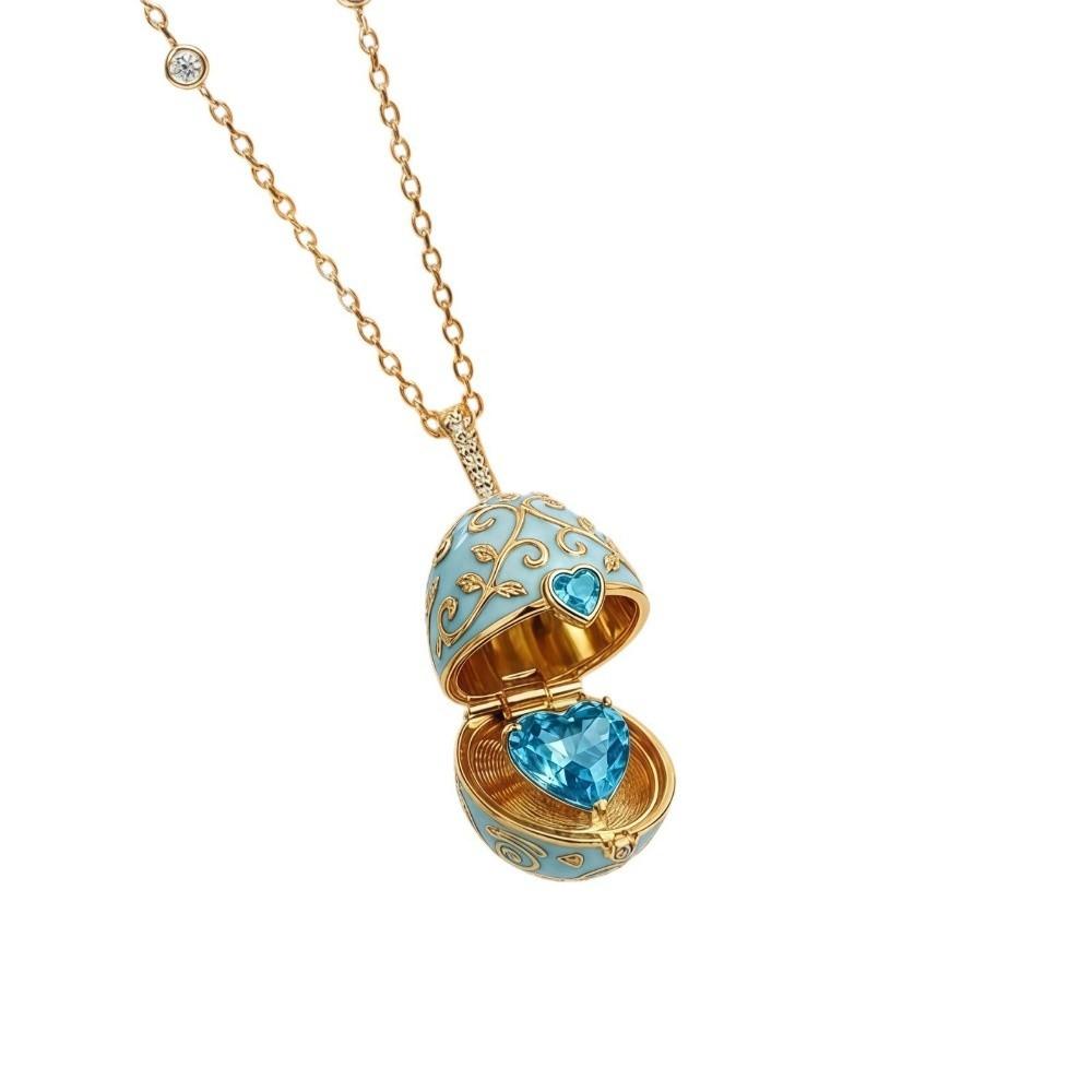 Flower Opening Chain Choker Surprise Heart Clavicle Chain Enamel Egg Necklace Gift for Friends Mom