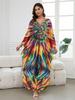 Women Plus Size Kaftan Dress Bohemian Printed Beach Swim Suit Summer Long Homewear Colorful Outfit