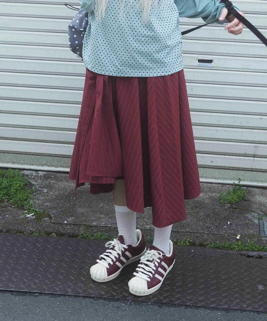 Cookies Striped Tie Skirt (Burgundy)