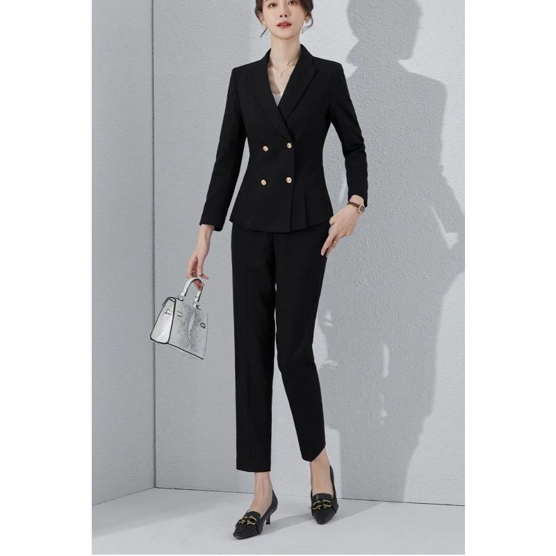 

Профессиональный женский костюмный набор Весна Осень Офисная одежда Формальный наряд для собеседования Персонал ресепшена отеля 4XL чёрный