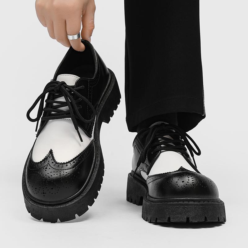 Classic Black and White Brogues Formal Shoes Men Casual Business Leather Shoes Mens Derby Shoes Designer Platform Formal Loafers