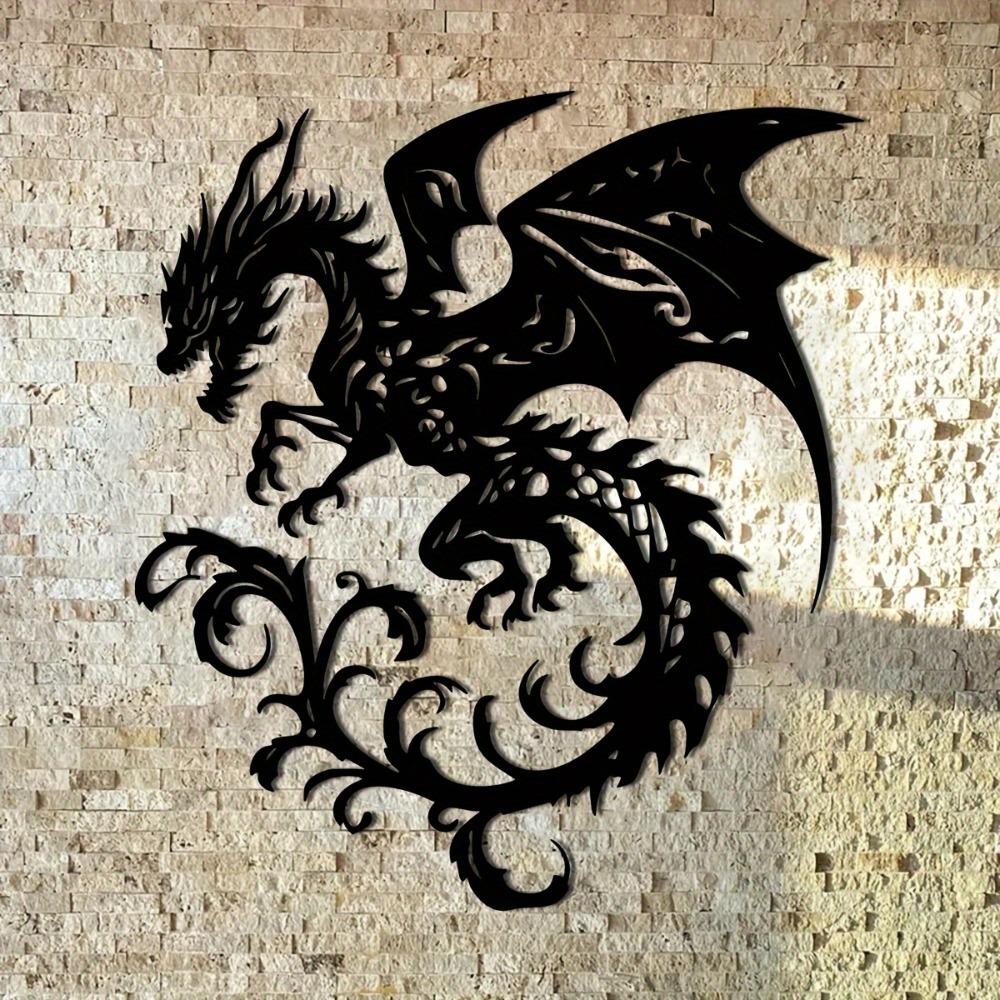 Handmade Metal Dragon Wall Art, 15.7x14in Black Iron Sculpture for Home Yard Balcony Decor, Unique Housewarming Gift