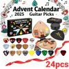Guitar Picks Musical Countdown Calendar 2025 24 Days Surprises Gift Box Celluloid/Wood Picks Gift for Guitar Bass