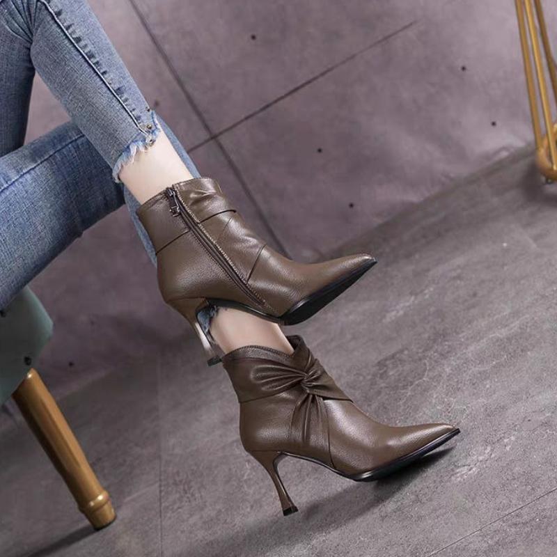 Fashion Pointed Toe Warm Booties Heeled Waterproof Ankle Boots for Women Autumn Winter Leather Woman Short Shoes New in Y2k Hot Footwear
