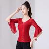 Women's Summer Latin Dance Tops Sports Training Flared Sleeve Slim Practice Clothing