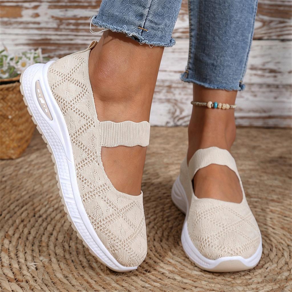 Damen Freizeit Slip-On Atmungsaktive Strick-Mesh-Sneaker Leichte Flexible Sohle Bequeme Gehschuhe für den Alltag