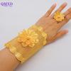 Dubai Gold Color Bracelet With Ring For Women Africa India Morocco 24K Gold Plated Large Bangle For Bridal Wedding Party Gift