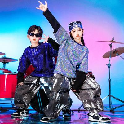 Trajes de Dança e Performance para Crianças: Trajes de Bateria com Lantejoulas para Meninos e Fantasias de Street Dance para Meninas para a Celebração de Ano Novo