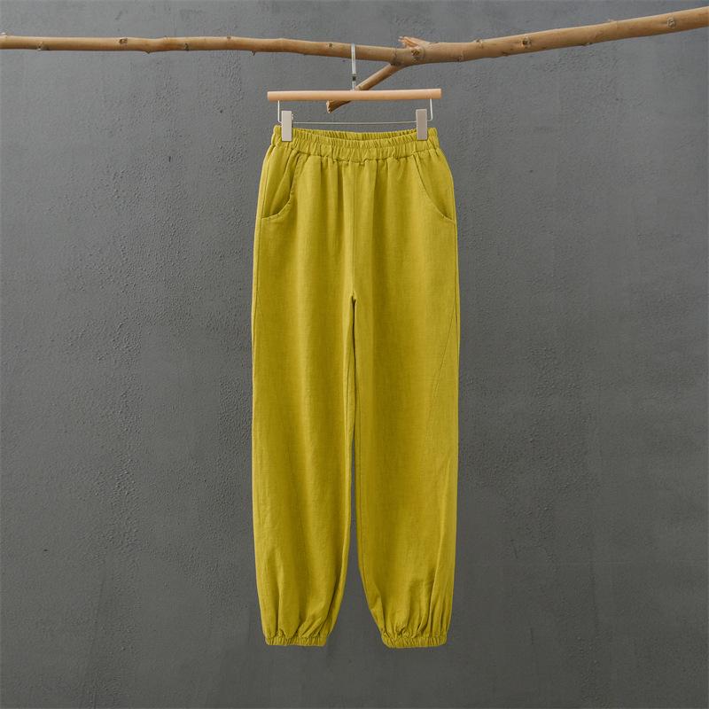 Damen Retro Ramie Baumwolle Leinen Yoga Laternenhose - Sandgewaschen, Zen Meditation Stil