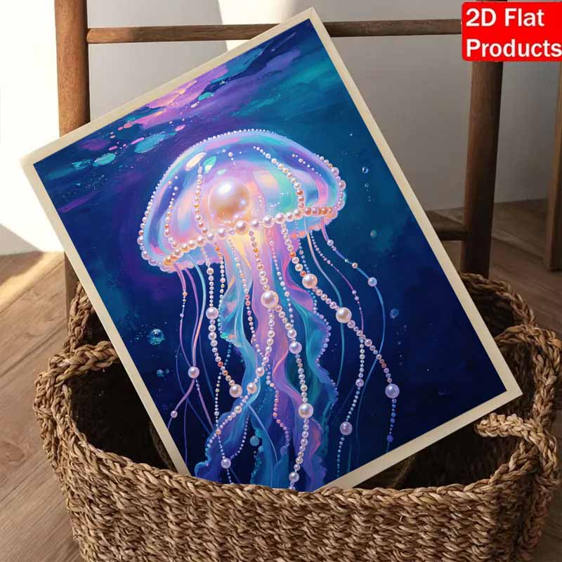 Framed Pearl Painting Kit Glowing Jellyfish DIY 3D Bead Canvas Art Creative Leisure Craft Home Decoration Wall Hanging Relaxing Hobby