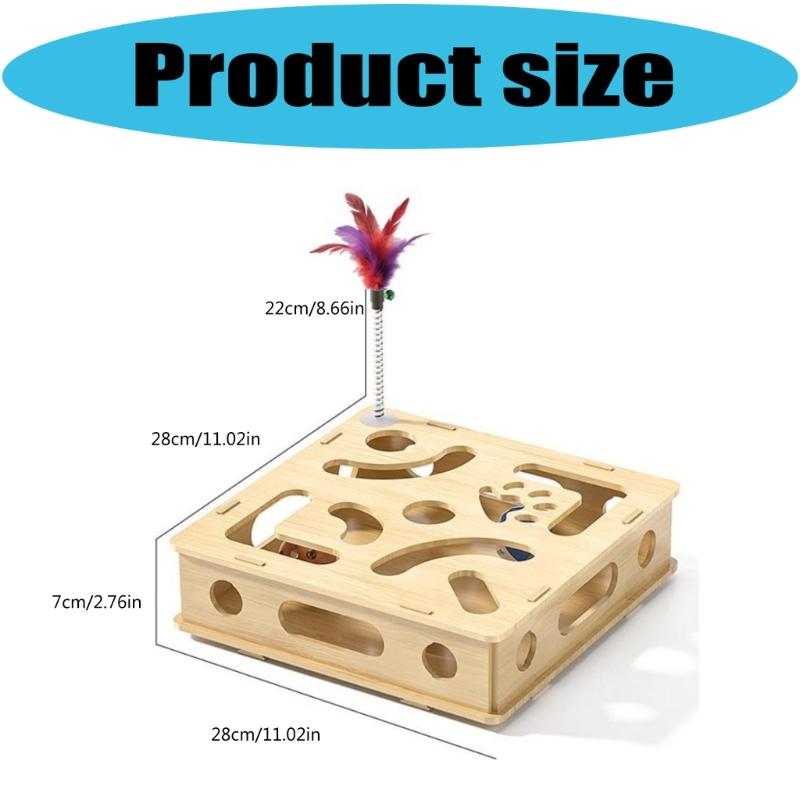 Stable Interactively Wooden Cats Scratching Toy Puzzle Mazes and Bells Ball for Engaging Playing and Natural Claws Care