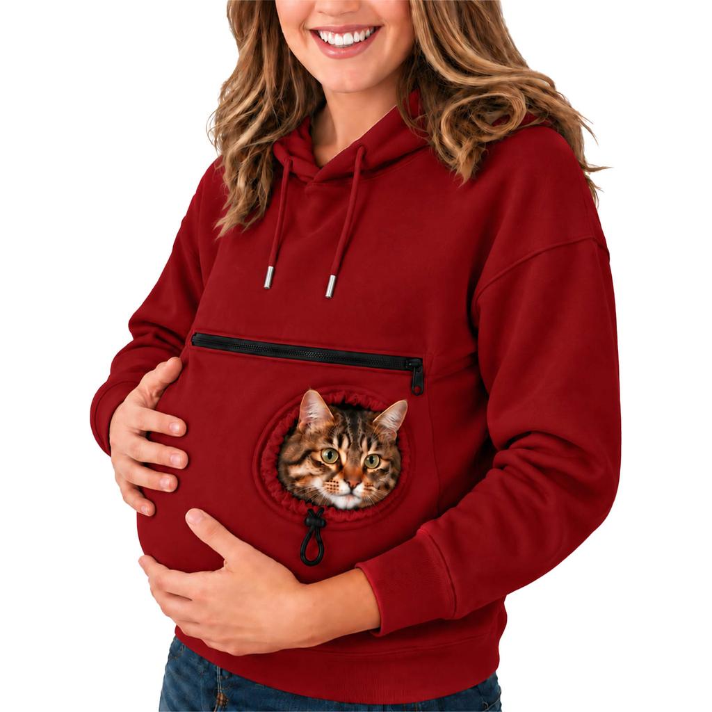 Unisex Pet Pouch Hoodie with Cutout Zipper Pocket, Loose Fit Casual Hooded Sweatshirt for Cats and Dogs
