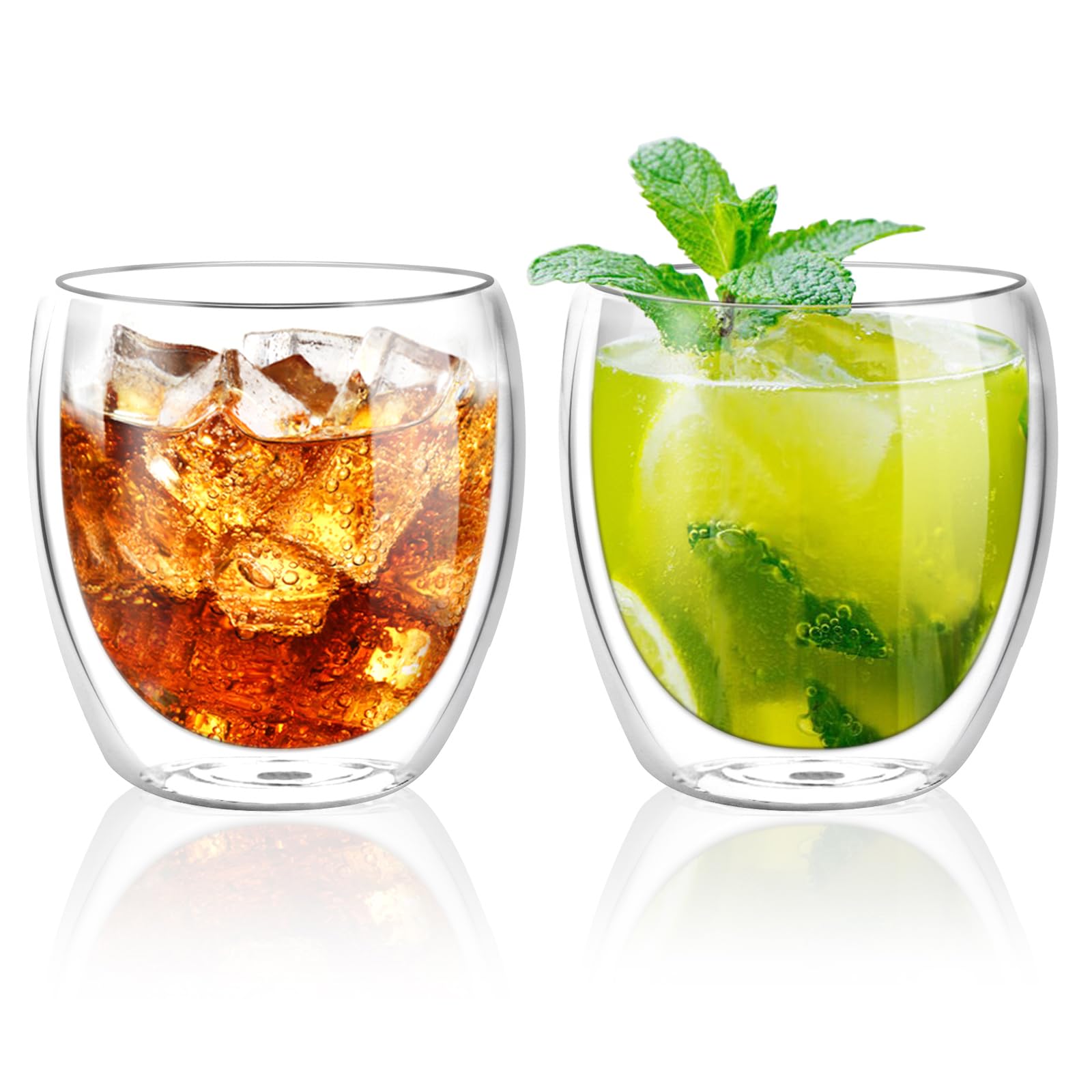 QuiExact Set of Ideal for Iced and and Simple Design Set of Double-Walled Glasses, 250ml, 2, Insulated, Heat-Resistant, Double-Walled,