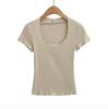 U-neck Short-sleeved T-shirt Women's Summer New American Spice Girl Solid Color Slim-fitting Sports Fitness Bottoming Top