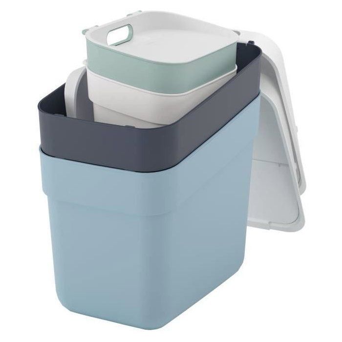 Lot de 4 Poubelles - READY TO COLLECT - CURVER - 5 L + 10 L + 2 x 20 L - Blanc/Vert/Bleu/Gris