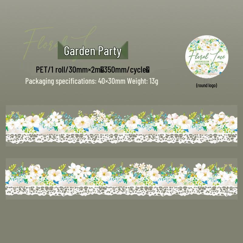Beautiful Day Watercolor Lace PET Tape for Journaling and Collage - 6 Floral Designs