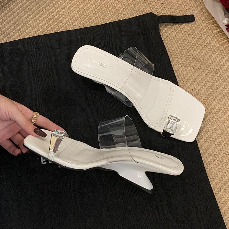 

Fashion 2025 New Ladies Wedges Heels Pumps Slides Shoes Female Slip On Footwear Fashion Shallow Women Heeled Sandals Crystal Shoes 35 белый