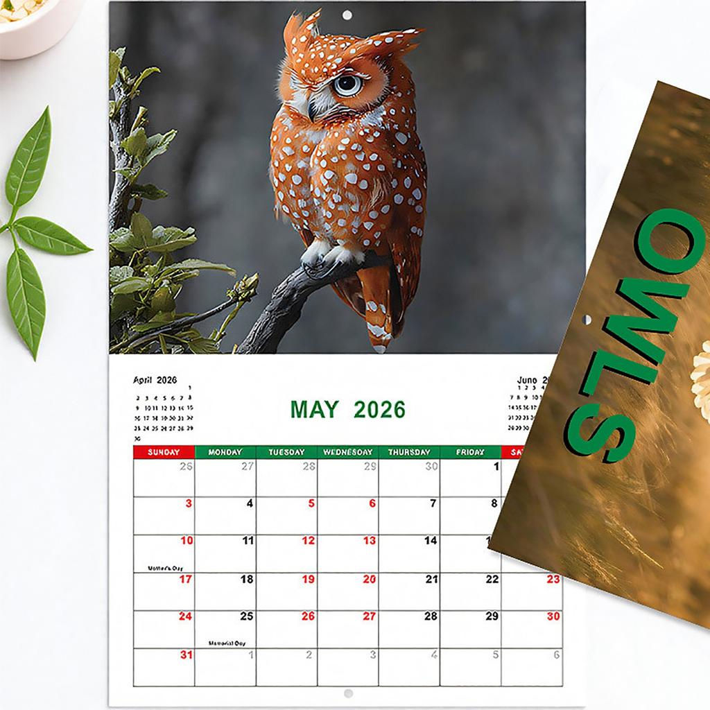 Owl Themed Perpetual Calendar – Reusable Wooden Flip Calendar Desk Ornament