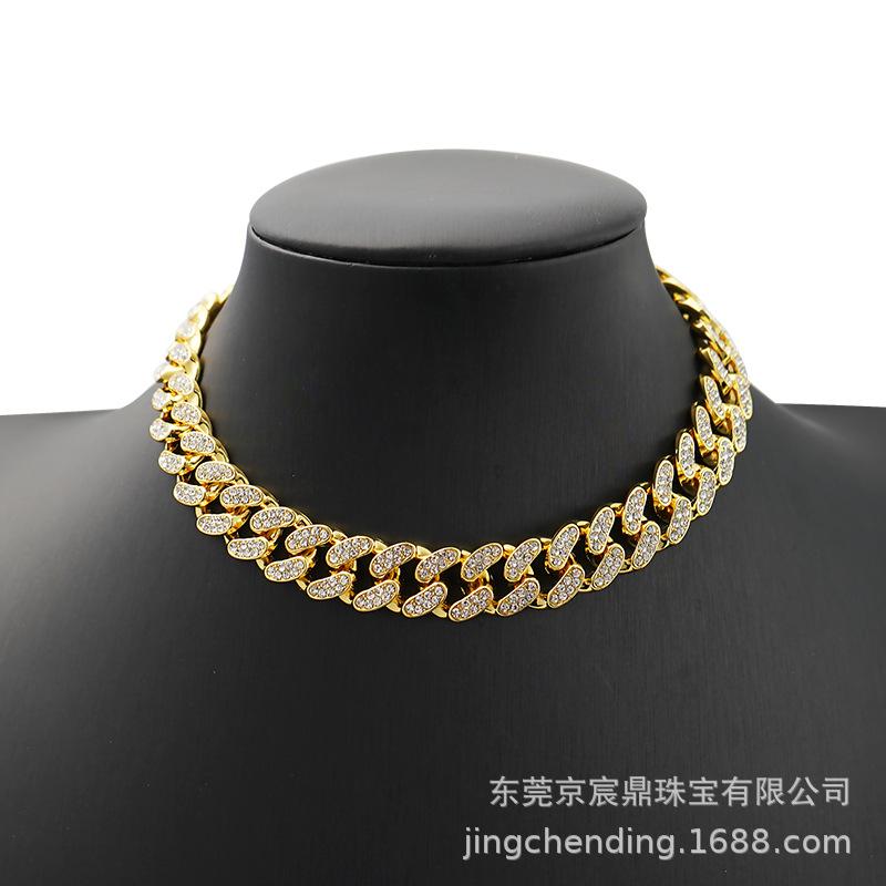 Men s 13mm Alloy Rhinestone Cuban Link Necklace - Hip Hop Style 20cm серебряный