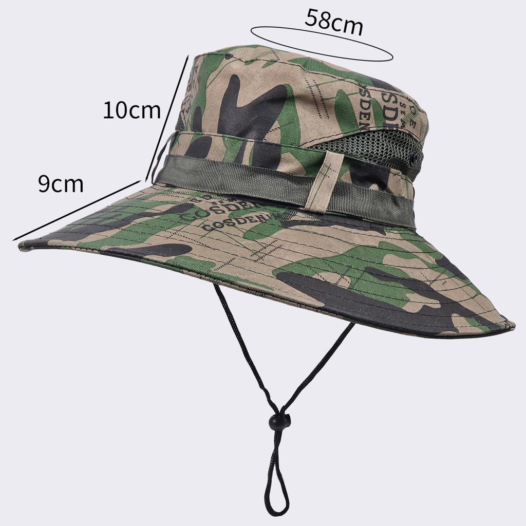 Camouflage Bucket Hat Men's Summer Outdoor Sun Protection Visor Breathable Mesh Mountaineering Fishing Hat Foldable Big Eaves Hat