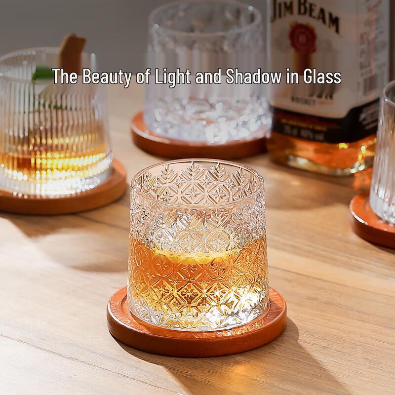 Striped Rotating Whiskey Tumbler Glass