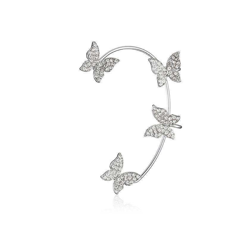 Fashion Butterfly Earrings for Women Sparkling Zircon Crystal Ear Clip Earrings Gold Silver Color Wedding Jewelry Accessories