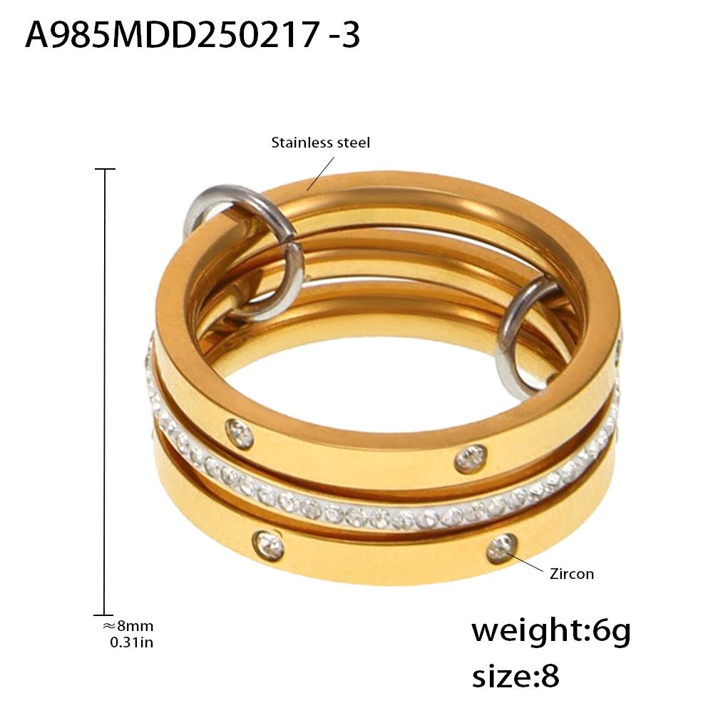 Multi Color Links Stacked Stainless Steel Rings For Women 18k Gold Plated No Fading Rock Hip-hop Style Women's Ring Female Rings