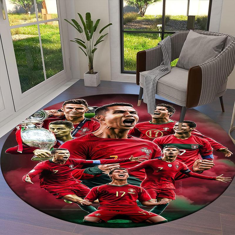 Cristiano Ronaldo Round Area Rug,Carpet Rug for Living Room Bedroom Sofa Playroom Decor,Non-slip Floor Mat