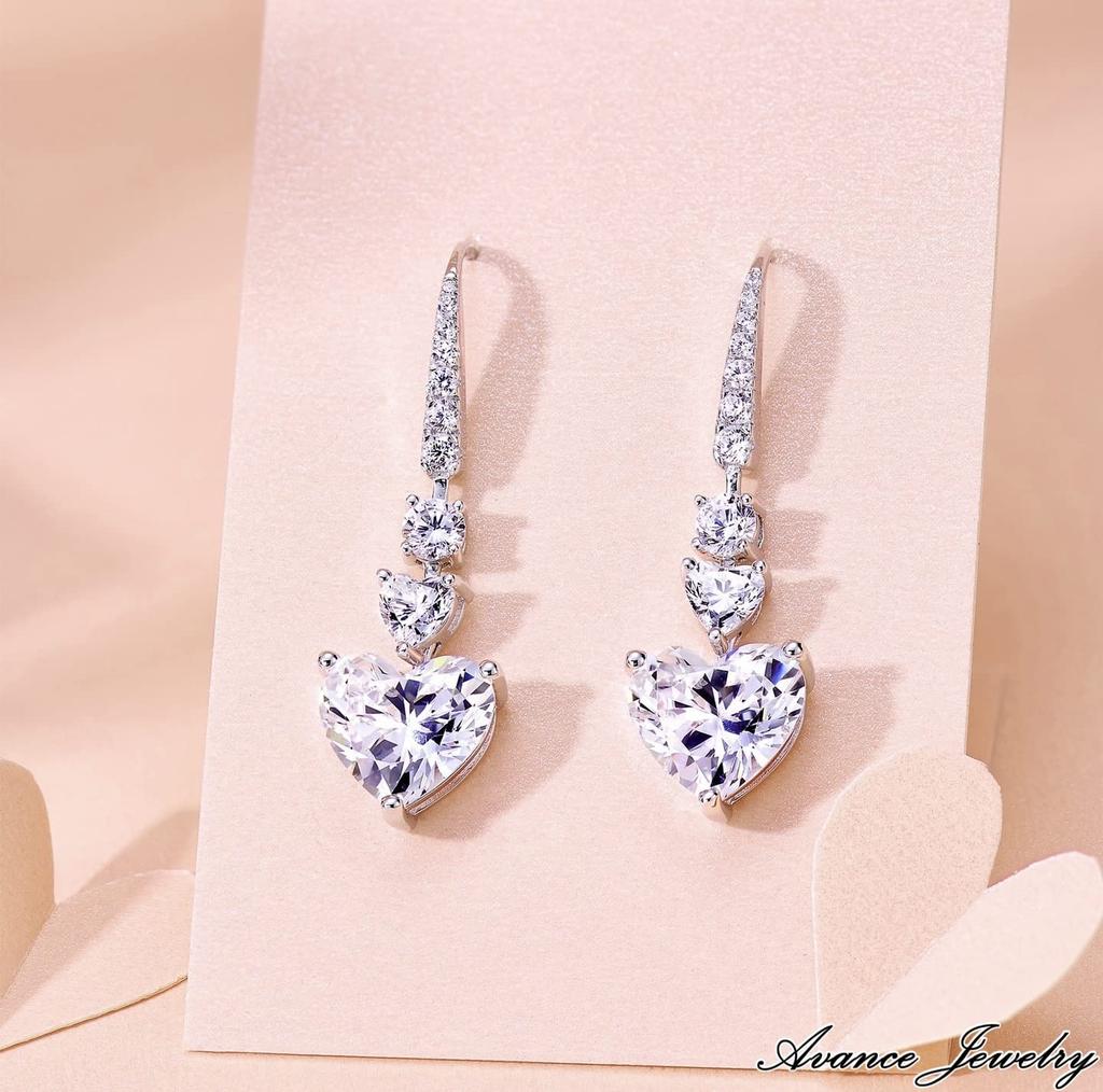 [AVANCE] Heart Stone Earrings Necklace for Women - Sparkling, Cute, Simple (Earrings)