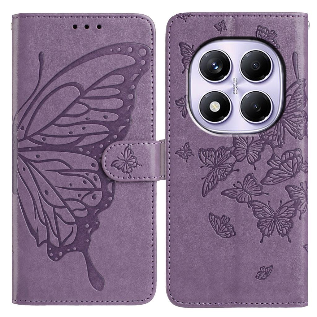Brieftaschenhülle für Xiaomi Redmi Note 14 Pro 5G/14 Pro 4G/14 Pro+ 5G/Poco X7 5G PU-Leder Handyhülle mit Schmetterlingsprägung und Trageriemen
