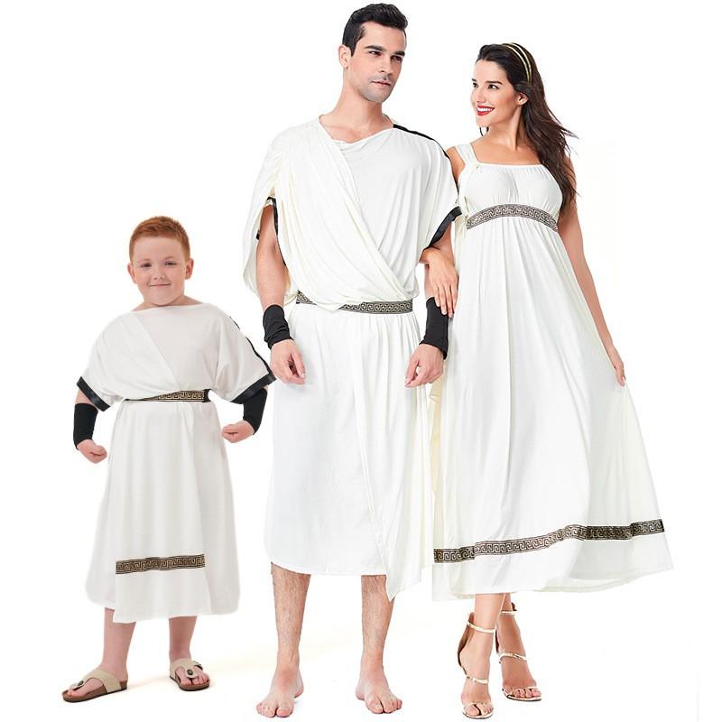 Greek Roman Mythology Warrior Costume Kids Boys Toga Dress Cosplay Outfit Short Sleeve White Performance