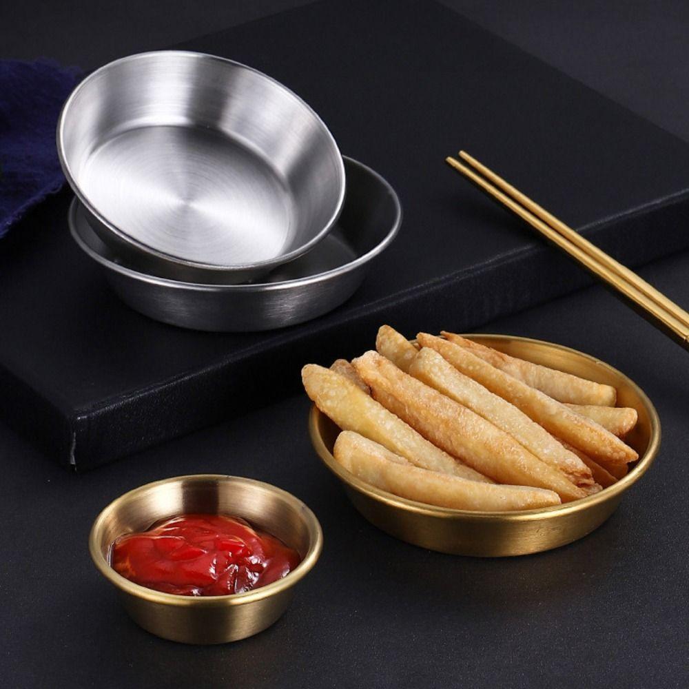 3pcs Durable Korean Sauce Dish Stainless Steel Seasoning Dish Hot Pot Dipping Bowl Restaurant