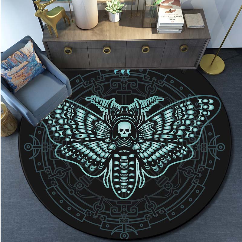 Death Moth Gothic Skull Round Carpet Home Living Room Sofa Bedroom Floor Decoration Floor Mat Carpet
