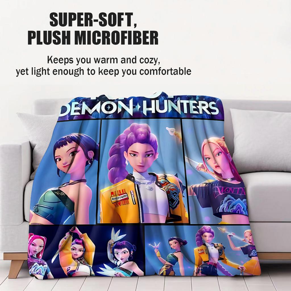K-Pop Demon Hunters Koc Huntrix Girl Team Koc Flanelowy Prezent dla Fana Odpowiedni do Domu Wypoczynku Kempingu Wielofunkcyjny Koc