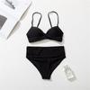 Women's Two Piece High Waist Bikini Set Padded Wireless Swimsuit Solid Color Adjustable Straps Swimwear Beachwear