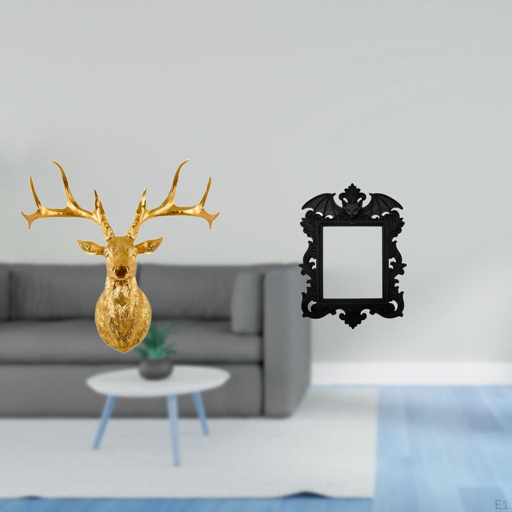 Resin Deer Head Sculpture And Picture Frame Horror Artwork Decorative Boho Wall Mount for Office