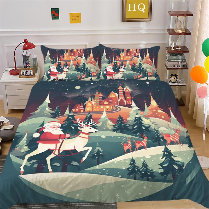 Christmas Gift 3D Printed Polyester Pillowcase Quilt Cover Two Or Three-Piece Set Is Available