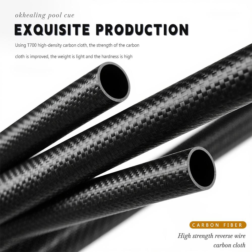 OKHEALING Karbonfaser Billard Queue Stick (Black Technology Geringe Durchbiegung Pro Taper Billard Queue 11,8 mm Spitze, 147 cm, Spiel Queue)
