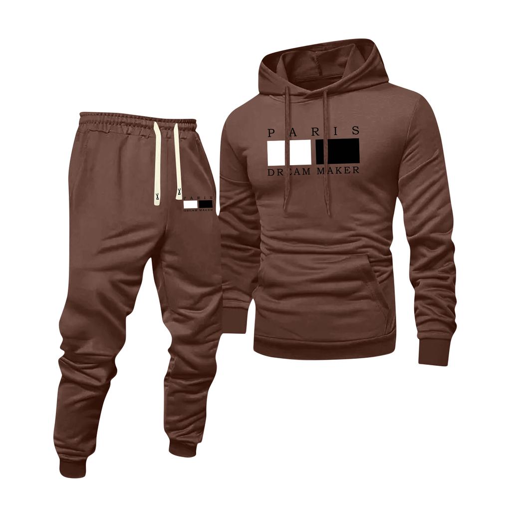 Men's Printed Hooded Sweatshirt And Sweatpants Casual Sports Suit