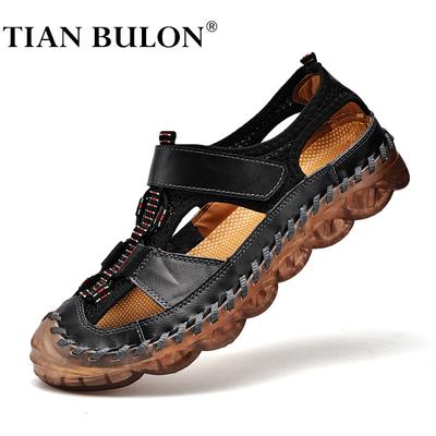 Echt Leer Heren Casual Sandalen Ademend Heren Sandalen Merk Zomer Heren Italiaanse Loafers Handgemaakte Strand Schoenen Zapatos Hombre