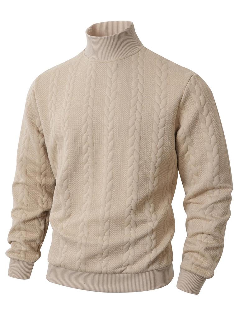European Men's High Collar Jacquard Sweater - Solid Color, Autumn/Winter Fashion